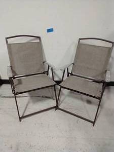 lot 5 image: 2 Mix and Match Folding Steel Sling Outdoor Dining Chair in Riverbed Taupe