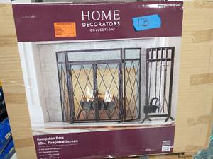 lot 13 image: HOME DECOTATORS Kempston Park Oil Rubbed Bronze 3-Panel 50 in. Fireplace Screen with Doors