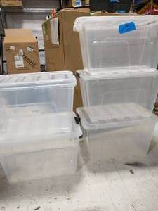 lot 15 image: IRIS 32 Qt. Stack and Pull Box in Clear (5-Pack)