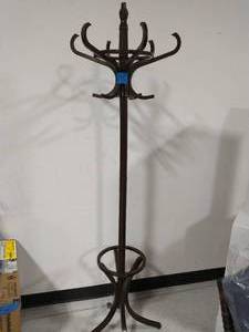 lot 16 image: 73 in. Dark Walnut Floor Standing Coat Rack with Umbrella Stand