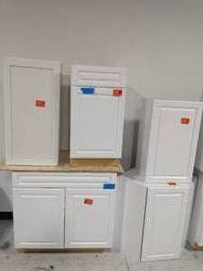 lot 72 image: LOT OF 8 HAMPTON BAY  KITCHEN CABINETS IN WHITE