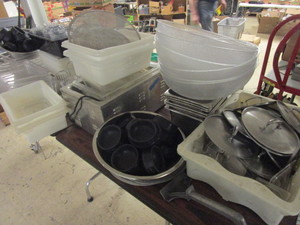 ASSRTD. RESTAURANT SUPPLIES, STAINLESS STEEL BUFFET TRAYS, WARMER, BOWLS, PITCHERS, MORE
