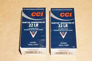 lot 25 image: 100 CCI Quiet-22 .22 LR 40 Gr Segmented HP Ammo