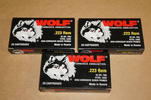 lot 40 image: 60 Wolf .223 Rem 55 Gr FMJ Steel Case Ammo