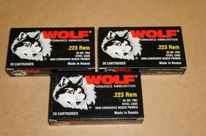 lot 41 image: 60 Wolf .223 Rem 55 Gr FMJ Steel Case Ammo