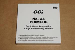 lot 65 image: 100 CCI No 34 Large Rifle Military Primers