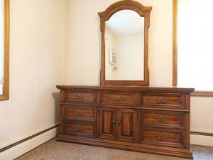 Vintage 9 Drawer Dresser 68x18x31 and Mirror 32x49