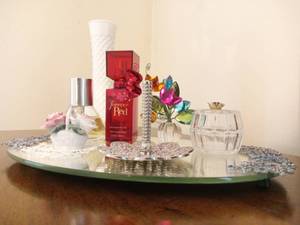 Beautiful Jewelry and Perfume Mirrored Tray for Dresser