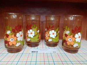 4 Retro Floral Drinking Glasses