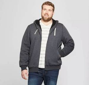 lot 42 image: Mens Sherpa Lined Full Zip Charcoal Hooded Sweatshirt Size 3Xb Tall