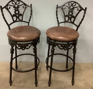 lot 9 image: Lot of 2 Swivel Leather Top Bar Stools