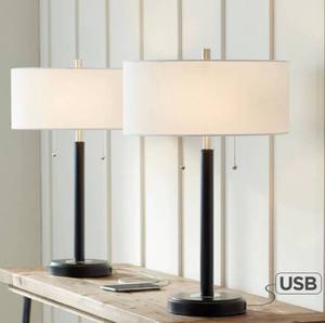 lot 77 image: Set of 2 Accent Table Lamps with USB Charging Ports