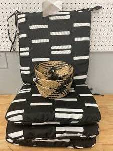 lot 78 image: Lot of Outdoor Seating Patio Chair Cushions and Wicker Baskets