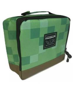 lot 98 image: JINX Minecraft Creeper Block Insulated Kids School Lunch Bag Box.