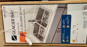 lot 110 image: Glacier Bay All-in-One Stainless Steel 33 in. 2-Hole 5050 Double Bowl Drop-in Kitchen Sink Kit with Faucet