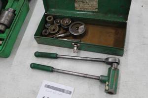 lot 45 image: Greenlee Ratchet Knockout Punch Driver 1804  with Metal Case