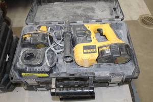 lot 63 image: DeWalt 18V Cordless SDS Hammer Drill DC212  with DeWalt 18VDC Batteries (x2), Charger and Plastic Case