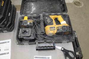lot 64 image: DeWalt 18V Cordless SDS Hammer Drill DC212  with DeWalt 18VDC Batteries (x2), Charger and Plastic Case