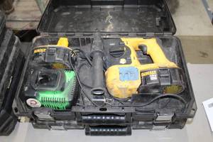 lot 67 image: DeWalt 18V Cordless SDS Hammer Drill DC212  with DeWalt 18VDC Batteries (x2), Charger and Plastic Case