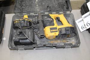lot 73 image: DeWalt 18V Cordless SDS Hammer Drill DC212  with DeWalt 18VDC Batteries (x2), Charger and Plastic Case