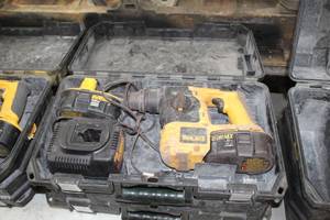 lot 75 image: DeWalt 18V Cordless SDS Hammer Drill DC212  with DeWalt 18VDC Batteries (x2), Charger and Plastic Case