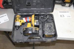 lot 81 image: DeWalt 18V Cordless Impact Driver  14 DC825  with DeWalt 18VDC Batteries (x2), Charger and Plastic Case
