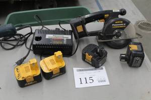 lot 115 image: Panasonic 15.6V Cordless Metal Cutter EY3530  with 15.6VDC Batteries (x5), Universal Charger EY0110