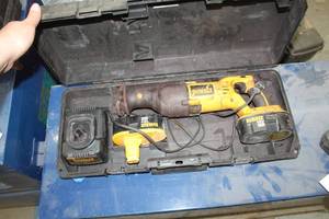 lot 182 image: DeWalt 18V Cordless Reciprocating Saw Variable Speed DC385  with Batteries (x2), Charger, Plastic Case