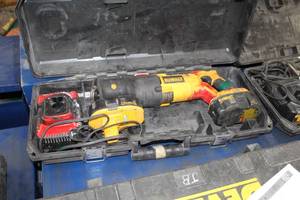 lot 188 image: DeWalt 18V Cordless Reciprocating Saw Variable Speed DC385  with Batteries (x2), Charger, Plastic Case