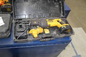 lot 249 image: DeWalt 18V Cordless Reciprocating Saw Variable Speed DC385  with Batteries (x2), Charger, Plastic Case
