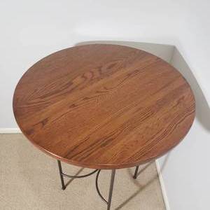 lot 3 image: Iron industrial Oak High Top Table