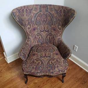 lot 25 image: Handsome Batwing Back Studded Armchair