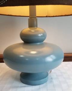 lot 151 image: Turquoise Mushroom Cap Table Lamp with Chocolate Accented Shade