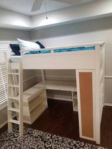 lot 36 image: White Loft Bed with Chair by Pottery Barn Teen