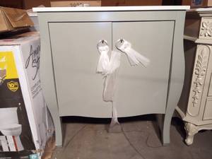 lot 89 image: Savoy 31 in. W x 22 in. D Bath Vanity in Antique Grey with White Marble Vanity Top in White with White Sink by Home Decorators Collection