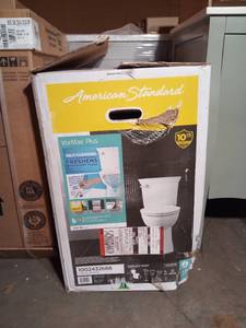 lot 91 image: VorMax Plus Tall Height 2-Piece 1.28 GPF Single Flush Elongated Toilet in White with Slow Close Seat by American Standard