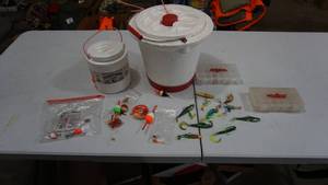 lot 48 image: Minnow Buckets  Lures  Bobbers  Sinkers  Hooks