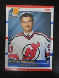 lot 52 image: 1990 Score Hockey Martin Brodeur Rookie Card #439 LK