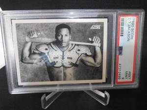 lot 71 image: 1990 Score Bo Jackson Black & White Shoulder Pad Card #697  PSA 9 Mint