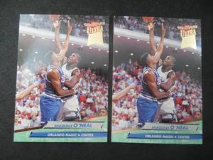 lot 92 image: (2) 1992 Ultra Shaquille ONeal Rookie Cards #328 LK