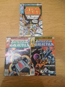 lot 139 image: (3) 1970s Comic Books - Star Wars & 2 Battlestar Galactica