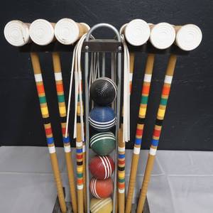 lot 144 image: CROQUET GAME WITH STAND