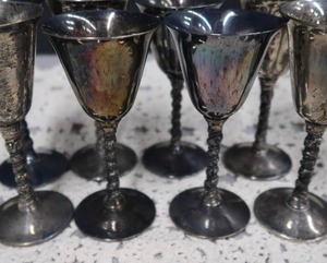 lot 197 image: 8 F.B. ROGERS SILVER PLATE GOBLETS CORDAL GLASSES