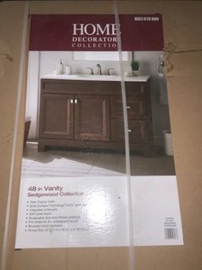 HOME DECORATORS COLLECTION SEDGEWOOD 48-12 IN. W BATH VANITY IN DARK COGNAC WITH SOLID SURFACE TECHNOLOGY VANITY TOP IN ARCTIC WITH WHITE SINK. SEE PICTURES
