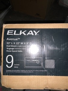 ELKAY AVENUE DROP-INUNDERMOUNT STAINLESS STEEL 33 IN. SINGLE BOWL KITCHEN SIN WITH BOTTOM GRID. SEE PICTURES