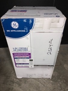 GE 13,000 BTU (9,450 BTU, DOE) PORTABLE AIR CONDITIONER WITH HEAT PUMP, DEHUMIDIFIER AND REMOTE IN WHITE. SEE PICTURES