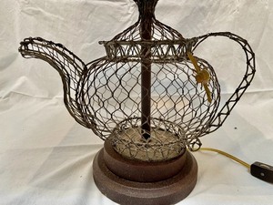 lot 210 image: Ornate Metal Teapot Shaped Lamp with a Shade