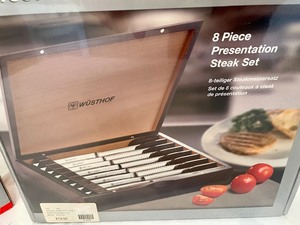 lot 204 image: Wusthof Mincing Set and a Wusthof 8 Piece Presentation Steak Knife Set
