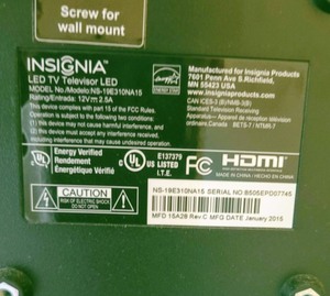 lot 124 image: Insignia 19 LED TV