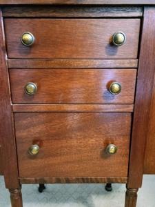 lot 140 image: Vintage Wood Sewing Cabinet- Martha Washington Style